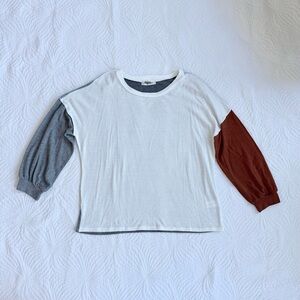 Haptics Colorblock Oversized Sweater Top, Cream / Brown / Grey | Large